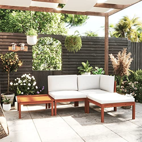 Homgoday Gartensofa-Set 4-teilig mit Kissen Creme massiv Akazie, Schlafsofa, Wohnzimmer Couch, modernes Sofa, Outdoor-Sofa für den Garten, Outdoor-Möbel