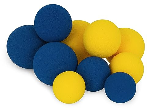 10er Set AFH Schaumstoffbälle Sensorik Deluxe ohne Beschichtung gelb und blau | Verschiedene Durchmesser | Softbälle