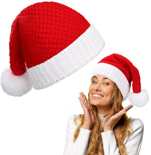 SATINIOR Weihnachten Mütze Elfenhut Weihnachtsmütze für Herren Damen Winter Weihnachtshut Gestrickte Warme Bommelmütze