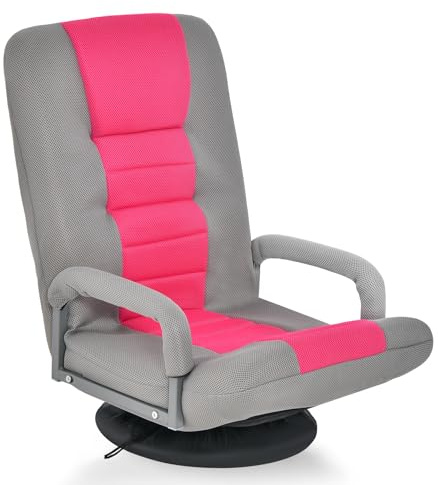 GOPLUS Bodenstuhl 360°drehbar, Bodensessel mit 6-Fach Verstellbarer Rückenlehne, klappbarer Gamingsessel, Bodensofa, Meditationsstuhl, bis 140kg belastbar, für Zuhause & Büro (Rosarot)