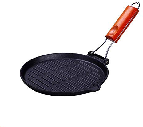 DameCo Gusseisen-Rundgrill, Grillpfanne, Bratpfanne mit Klappgriff, mit Ölkesseln, für Steak oder BBQ, 24 cm 9,45 Zoll Bratpfanne Interesting