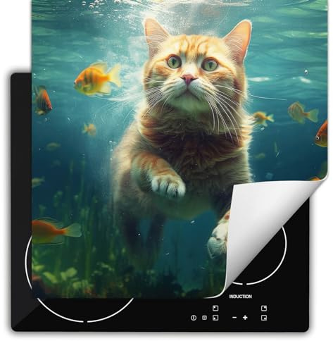 SMTDeco herdabdeckplatte Induktionsmatte herdabdeckung ceranfeld abdeckplatten für ceranfelder induktionskochfeld schutzmatte 60x52 cm Wasser Katze Orange