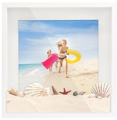 GraduationMall Weiß 28x28cm 3D Bilderrahmen Tief Objektrahmen mit Glas zum Befüllen für Bilder Bouquet Blumen Medaillen Tickets Souvenir Wand Tischrahmen