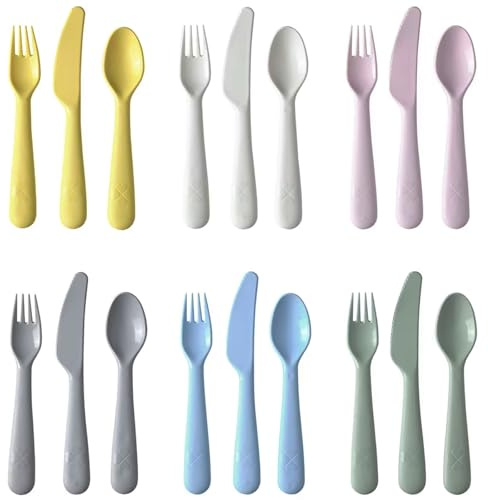 Home Stuff Plastic Cutlery Set 18 Piece Childs,Mixed Pastel Colours, Microwave Safe Unbreakable Lightweight for Kids Dishwasher Safe,