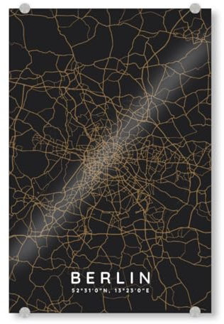 artboxONE Acrylglasbild 45x30 cm Städte Berlin Minimalist map Dark - Bild Berlin-Karte drucken