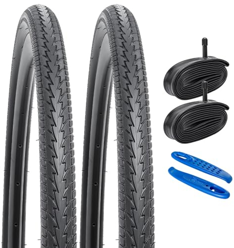 YunSCM 2Pcs Faltbar 24 Zoll Reifen 24x1.75 Mantel 47-507 und 2Pcs 24 Zoll Schlauch Ventil AV32mm Valve kompatibel City Bikes, Rennräder 24x1.75 Fahrradreifen Schlauche(Y-P1024)