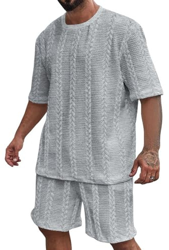 TIMELYE Sommer Outfit Herren Rundhals Kurzarm Freizeitanzug Einfarbig 2 Teiler Loungewear Freizeit Leicht Sportkleidung Oversized Fitness Jogginganzug Shorts Und Tshirt Set