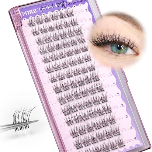 JIMIRE Self Adhesive Eyelashes Classic Natural Pre Glued Lash Clusters No Glue Needed Press on Lashes Wispy Reusable Self Adhesive Cluster Lashes 9-12MM CC Curl Eyelash Clusters Easy to Apply