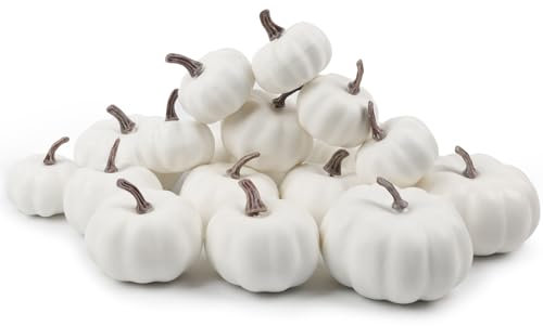 Larber 18 Piezas Calabazas Decorativas, Calabazas Decoracion Burbuja, Calabaza Halloween para Halloween, Acción de Gracias, Pintura, Decoración de Mesa de Otoño (Blanco)