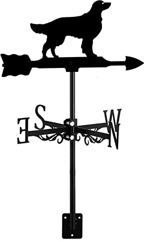 Wetterfahne aus Metall, große Hunde, Tierornament, Windfahne, Wetterhahn mit Dachmontage für Gartendekoration, Bauernhaus, Windrichtungsanzeiger für den Außenbereich, Messwerkzeug, Flat-Coated Retrie