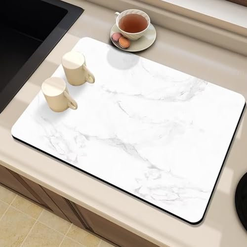 WLHFDC Tapis Egouttoir Vaisselle 30 x 40cm,Tapis Absorbant Vaisselle,Tapis Egouttoir Vaisselle Absorbant,Tapis Machine a Cafe,Tapis de SéChage Vaisselle Egouttoir Antidérapant pour Cuisine,Bar(Blanc)
