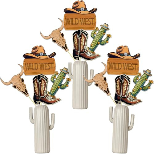 Wild West Centerpiece Sticks 12Pcs Cowboy Cowgirl Photo Booth Props & Table/Cake Toppers for Wild West Themed Baby Shower/Birthday Party Decorations