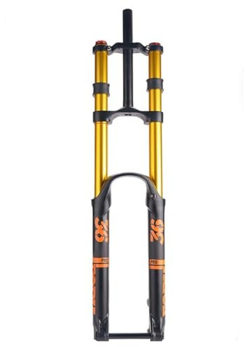 KLYso Travel 160mm MTB Air Fork Rebound Adjust Double Shoulder Bicycle Front Fork Thru Axle 15x110mm DH Downhill Mountain Bike Suspension Fork(Gold,26'')