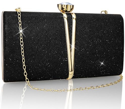 Farcauo Clutch dam kvällsväska dam liten axelväska med avtagbar kedja crossbody väska glitter aftonväska, #A svart handväska
