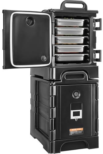 VEVOR Conteneur Isotherme pour Bac Gastronorme 75 L x 2PCs, Boîte de Transport Alimentaire Empilable, Chargement Frontal, Double Boucle, avec Poignées, Porte-plateaux pour Restauration Cantine, Noir