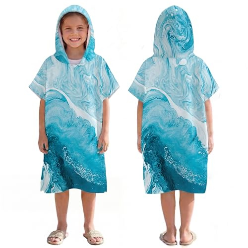 LOMTRATS Schnelltrocknender Surfponcho, Wickeltuch, Bademantel, Sporthandtücher für Schwimmer, Hoodie für Kinder, Schwimmen, Strand, Surfen, Tauchen, Baden（Kid-S）