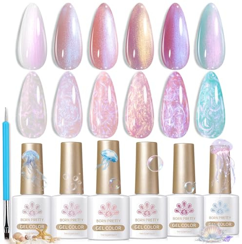 Born Pretty UV Nagellack Perle Aurora Schillernder Glitzer Meerjungfrau - Gel Nagellack Muschel Wirbel Faden Effekt U V Lack Maniküre und Nagelkunst DIY