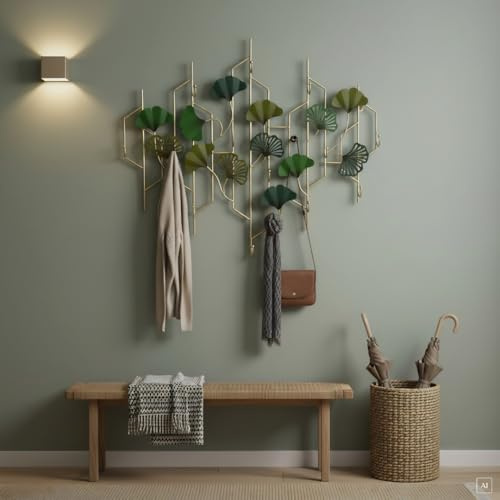 abc HOME Wandgarderobe Metall – Modernes Garderobenpaneel mit 12 Kleiderhaken – Platzsparende Flurgarderobe für Jacken & Mäntel – 80 cm Breit – Grün