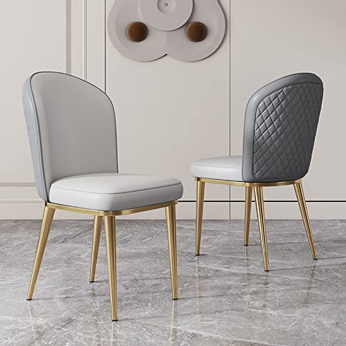 Set mit 2 modernen Esszimmerstühlen mit bequemen, gepolsterten Sitzen, PU-Leder, Metallbeine, Armlehnenloses Design, Mitte des Jahrhunderts, Akzentstühle für Wohnzimmer, Grau, 47 x 47 x 87 cm