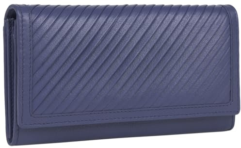GlobeeCraft portefeuille femme cuir véritable bleu élégant, design féminin, cuir souple, 8 cartes, grande capacité, poche intérieure, poche extérieure, style moderne et pratique 18 cm x 10 cm x 2,5 cm