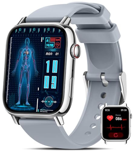 BANLVS 2025 Smartwatch Herren Damen mit 𝐁𝐥𝐮𝐭𝐳𝐮𝐜𝐤𝐞𝐫, 1,83 Gesundheitsuhr mit EKG+HRV Pulsuhr, SpO2, Schlafmonitor, Blutdruck, 145+ Sportmodi, IP68 Fitnessuhr Schrittzähler Android iOS Silber