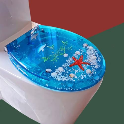 Serenitison WC Sitz mit Absenkautomatik,Harz,mit Top Fix und Schnellverschluss,Langsam schließender Toilettendeckel,Art 3D Effekte,Toilettensitz Aus Kunstharz,Ocean Serie,Kratzfest,für U/V/O-Typ
