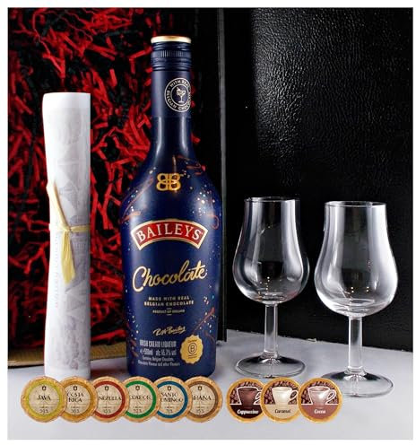 Geschenk Baileys Chocolate Likör + 2 Likörgläser + 9 Edelschokoladen in 9 Sorten