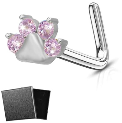 LEEQBCR 1PCS Nasenpiercing Ring G23 Titan Nasenring Sterling Silber 18G Pfotenabdruck Nasenstecker S-förmig Nase Screw Nostril Piercing Schmuck Titan Body Piercing-Schmuck