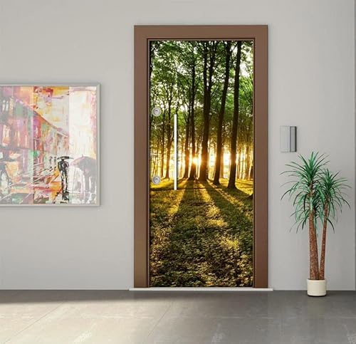 AbenddäMmerung Im Wald Selbstklebend Türposter Türaufkleber 90x200 cm für Wohn Schlaf Türtapete NatüRliche Landschaft PVC Wasserdicht Türfolie & 3D Türdekoration für Badezimmer & Wand