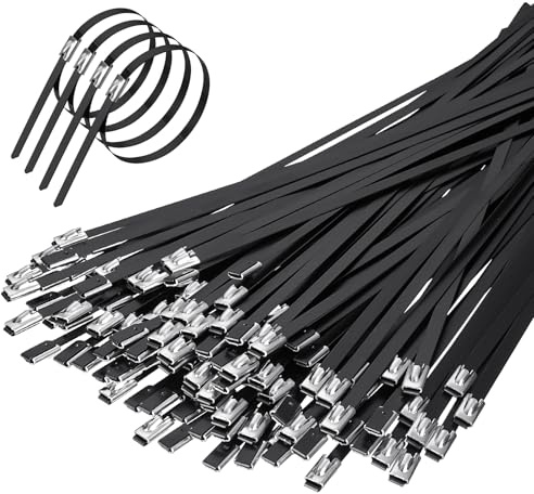 HOTUT Collier de Serrage Métallique 300 × 4,6mm, 110 Pièces Attache Cable Inox, Attaches de Câble Robustes, Collier de Serrage Inox Autobloquante, Pour Enroulement D'échappement, Câbles, Clôtures