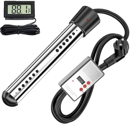 Chauffage À Eau Chaude Portable, Radiateur À Immersion avec Fonction de la Minuterie, Chauffage de Piscine en Acier Inoxydable, Radiateur de Piscine, Chauffe 5 Gallons en Minutes Black 1500W