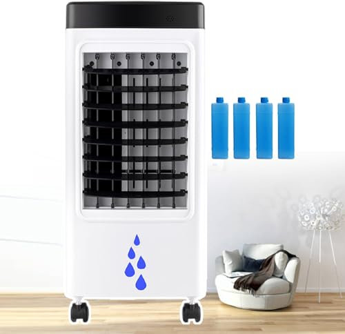 pedenencelia Enfriador De Aire Evaporativo 3 En 1 De 65 W Y Aire Acondicionado Portátil con Control Remoto Y 4 Cristales De Hielo, Tanque Extraíble De 6 L, Suministro De Aire De Gran Angular
