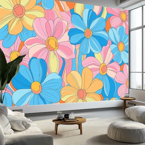 Papel pintado Mural Adhesivo de Pared Patrón Floral De Moda Retro Art Papel Tapiz Fotográfico 250x175 cm Personalizada Catering Papel Tapiz Restaurante Decoración de Fondo Mural, Rosa Azul