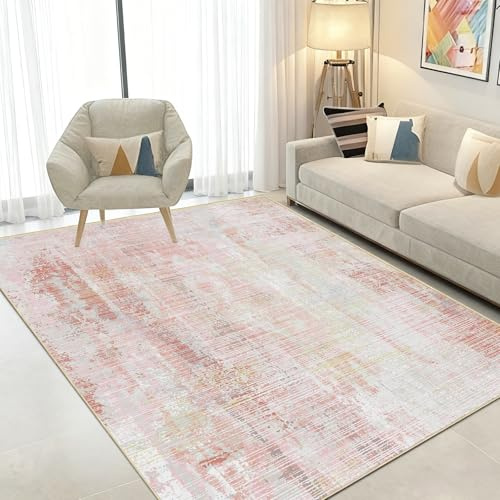 WUTONG Vintage Teppich Altrosa Rosa Teppich Wohnzimmer 160x200cm,Weicher Kurzflor Kaschmir-Gefühl,Waschbare Teppiche Abstrakt für Schlafzimmer,jugendzimmer,Kinderzimmer Mädchen