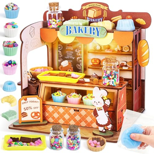 Bastelset Mädchen kinder ab 6 8 10 Jahre, DIY Miniatur Haus | Squishy Selber Machen Set mit Flüssigsilikon, 3D Holzpuzzle Book Nook, Spielzeug Geschenke Mädchen 8 9 10 11 12 Jahre