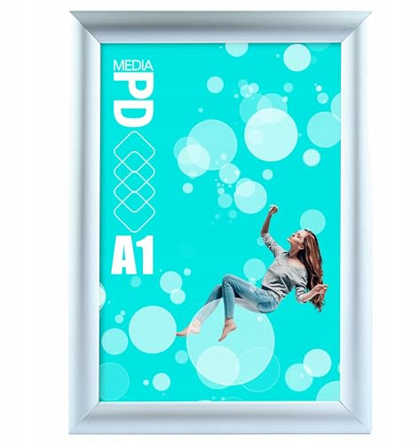 PDmedia Bilderrahmen Plakatrahmen - A1 - Aluminium - UV-Schutzfolie - Schnappverschluss - Schutzrahmen - Silber