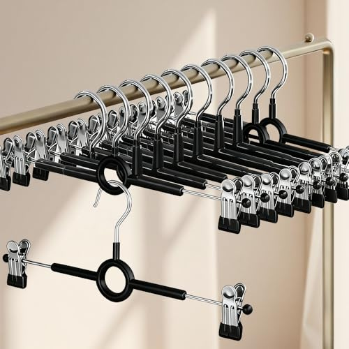 10 Pack Trouser Skirt Hangers, Adjustable Clips Rotatable Metal Hook,Space-saving Storage for Pants Skirts Jeans Towels in Closet Non-Slip Design