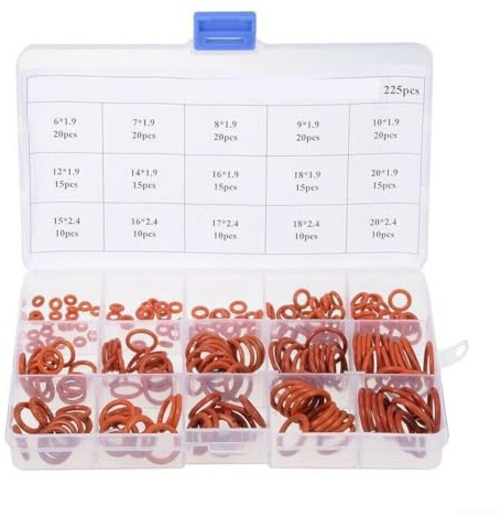 Honseadek Kit surtido de juntas tóricas de silicona, 225 anillos de sellado métricos rojos, material VMQ, rango de temperatura de -30 °C a 200 °C, para sellos mecánicos