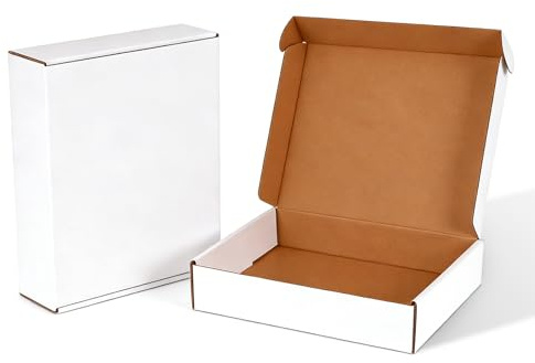 Ovlospa 12x9x2 inch Shipping Boxes 25 Pack, White Mailer Corrugated Cardboard Boxes Commerce Packaging Boxes for Storage Book Gifts Craft