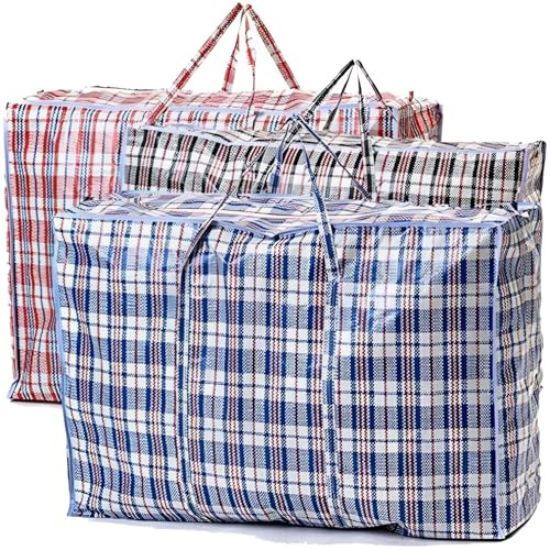 MORE FREE-Bolsas para Guardar Ropa, Bolsas de Almacenaje Grandes con Cremallera y Asas Reforzadas, Impermeables y Reutilizables para Compras, Mudanza y Almacenamiento (Tamaño:90x70x30CM, Pack de 4)
