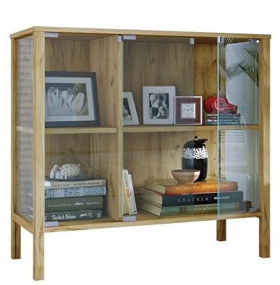 VCM Glasvitrine stehend Jensol – breite Standvitrine mit ESG-Sicherheitsglas, Glasfront & Seitenteile, moderner Vitrinenschrank, Sideboard ca. 80 x 87 x 35 cm
