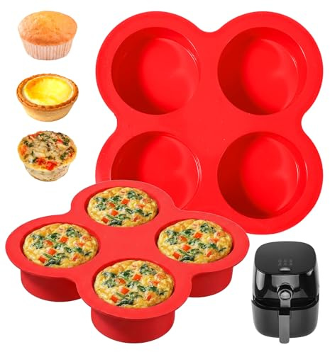 ValueBargain 2 Pack Silicone Quiche Mould, 4-Cup Quiche Mould for Air Fryer for Mini Muffins, Egg Bites & Quiches