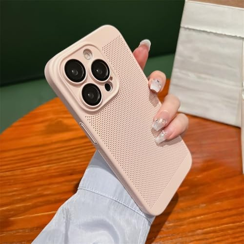 GXZJFC Custodia rigida ultra sottile per dissipazione del calore per iPhone 15 14 12 11 13 Pro Max XR XS Max 7 8 Plus, protezione dell'obiettivo, griglia traspirante, rosa, per iPhone 13 Mini (5,4)