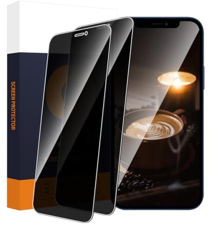 Carantee 2 Pack Privacy Screen Protector for iPhone 12/12 Pro(6.1-Inch) | 9H Anti-Scratch, Case Friendly, No Bubble, Anti-Spy Film, Fingerprint ID Compatible, HD iPhone 12/12 Pro Tempered Glass Film