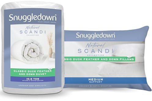 Snuggledown Duck Feather & Down Double Duvet 10.5 Tog & 2 Pillows - Natural Fill All-Season Quilt with 85% Feather, 15% Down | 230TC Cotton Cover, Box Stitched, UK-Made, Machine Washable (200 x 200cm)