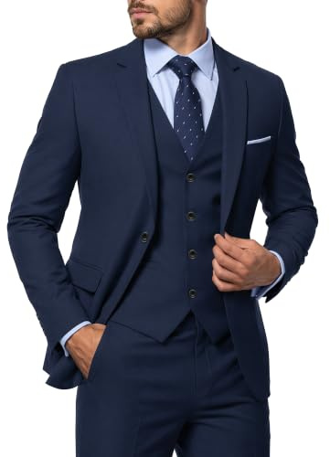 MY'S Men's 3 Piece Slim Fit Suit with Tie, Solid COLOR Jacket Vest and Pant