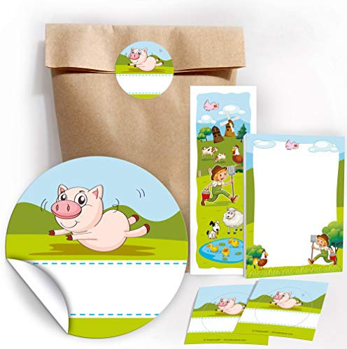 12 Geschenktüten/Natur + 12 Aufkleber + 12 Lesezeichen + 12 Mini-Notizblöcke Bauernhof/Mitgebsel Gastgeschenk für Kinder Jungen Mädchen beim Kindergeburtstag Geburtstag Hochzeit Taufe Einschulung