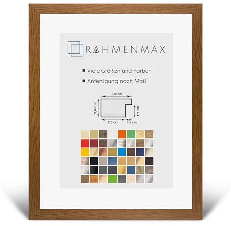 RahmenMax® Morena Bilderrahmen Holz 22x28 cm zum Aufhängen/Bilderrahmen Maßanfertigung möglich/MDF Posterrahmen/Bilder Rahmen in Eiche rustikal mit 1mm klarem Acrylglas/Puzzle Rahmen