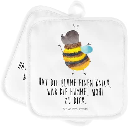 Mr. & Mrs. Panda 2er Set Topflappen Hummel flauschig - Geschenk, lustige Sprüche, Topfhandschuhe, Gute Laune, Topflappenset, Ofenhandschuh, Blume,