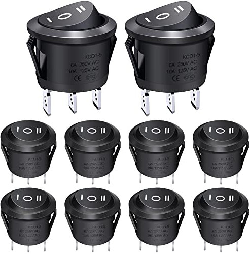 Taiss 10 pezzi Interruttore a Bilanciere rotondo 3 Posizioni ON-OFF-ON SPDT 3 Pin mini interruttore a levetta 6A 250V 10A 125V AC per Elettrodomestici Auto Barca Camion KCD1-5-103-BK